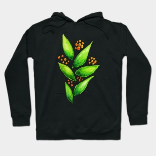 Abstract Watercolor Green Plant With Orange Berries Hoodie